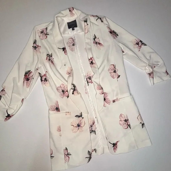 Dynamite White Blazer with Pink Floral Accents - Picture 1 of 5